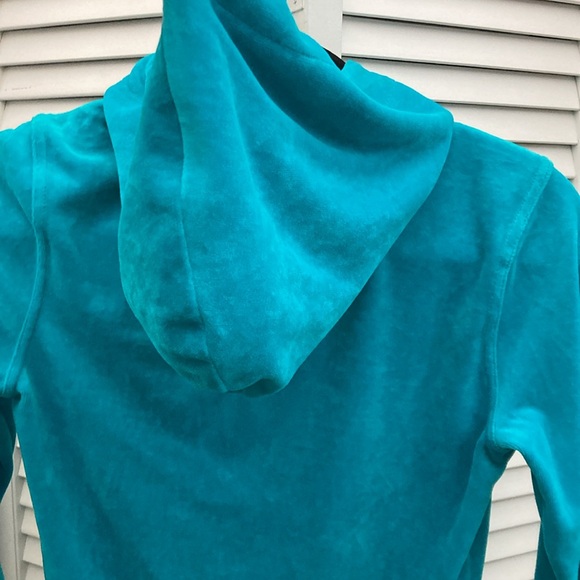 Vibrant blue green Bebe velour zip hoodie - Picture 8 of 12